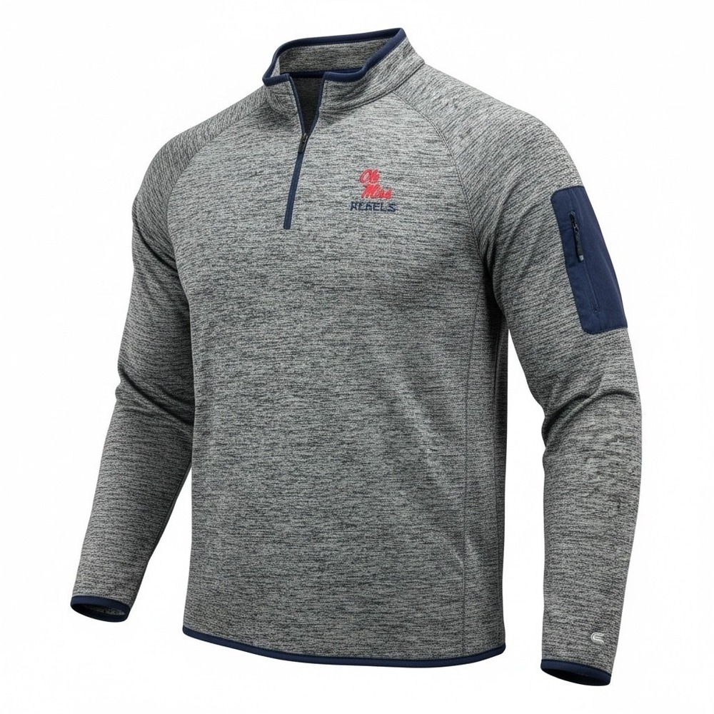 Colosseum Ole Miss Rebels Mens Large Quarter Zip Pullover Space Dye Gray Navy